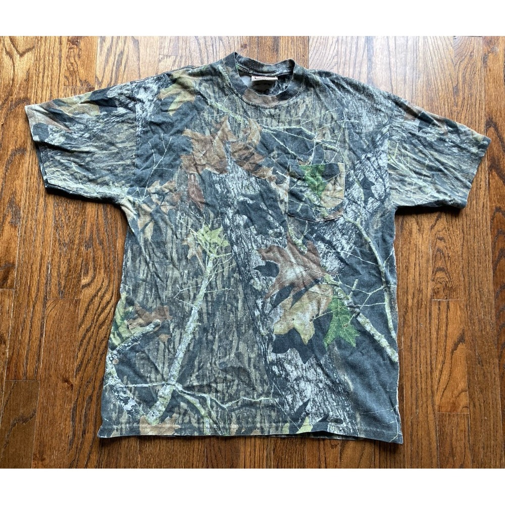 Mossy Oak Camo T-Shirt Mens Size Large Breakup Short Sleeve Pocket Y2K